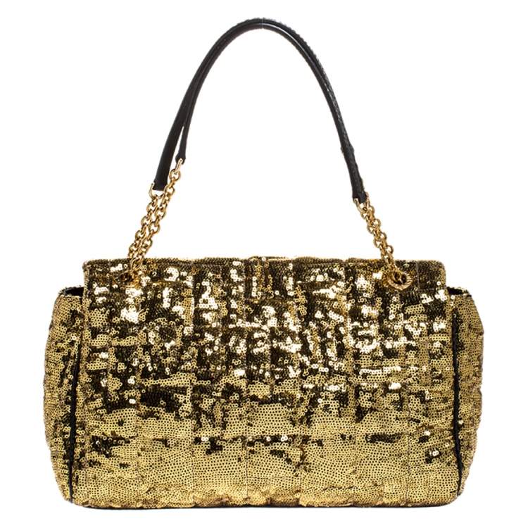 Pre Owned Dolce & Gabbana Metallic Gold Sequins and Python Lining Miss Kate Shoulder Bag