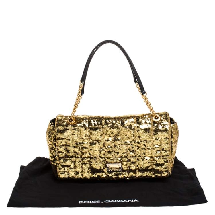 Pre Owned Dolce & Gabbana Metallic Gold Sequins and Python Lining Miss Kate Shoulder Bag