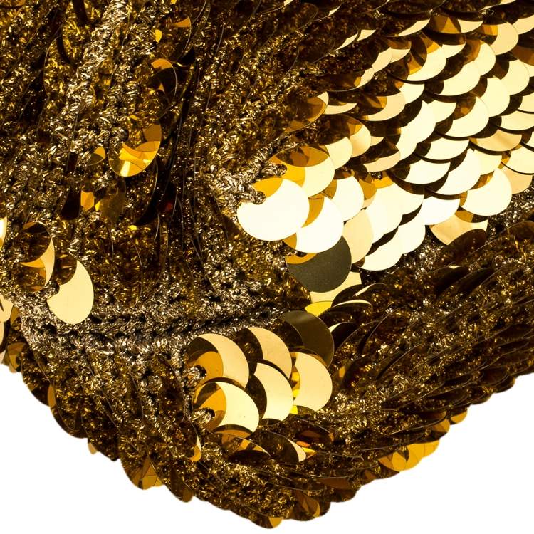 Pre Owned Dolce & Gabbana Gold Sequin Crystal Embellished Lock Frame Chain Clutch