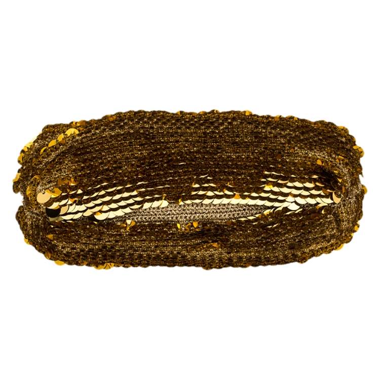 Pre Owned Dolce & Gabbana Gold Sequin Crystal Embellished Lock Frame Chain Clutch