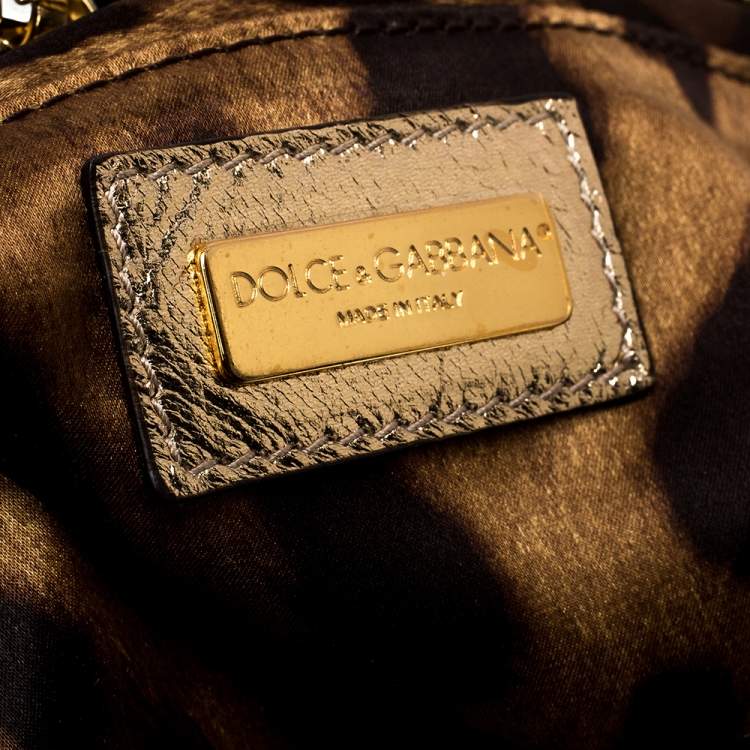 Pre Owned Dolce & Gabbana Gold Sequin Crystal Embellished Lock Frame Chain Clutch