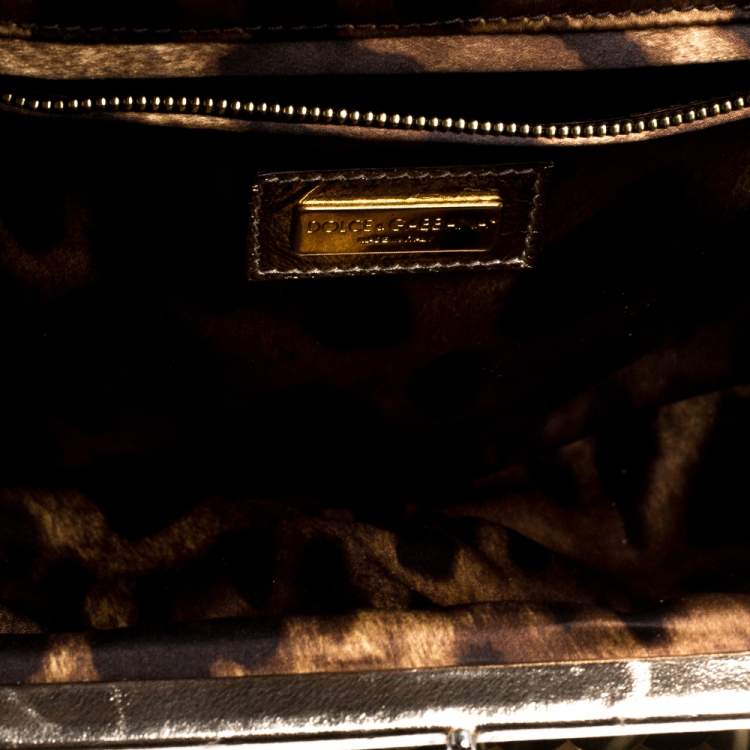 Pre Owned Dolce & Gabbana Gold Sequin Crystal Embellished Lock Frame Chain Clutch