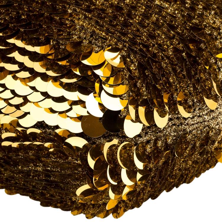 Pre Owned Dolce & Gabbana Gold Sequin Crystal Embellished Lock Frame Chain Clutch