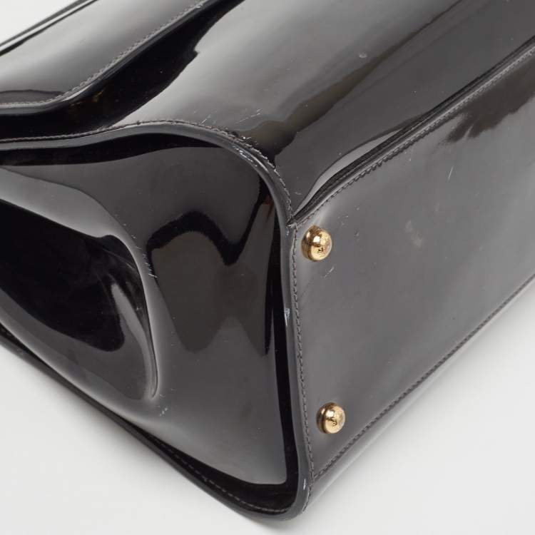 Pre Owned Dolce & Gabbana Black Patent Leather Large Miss Sicily Top Handle Bag