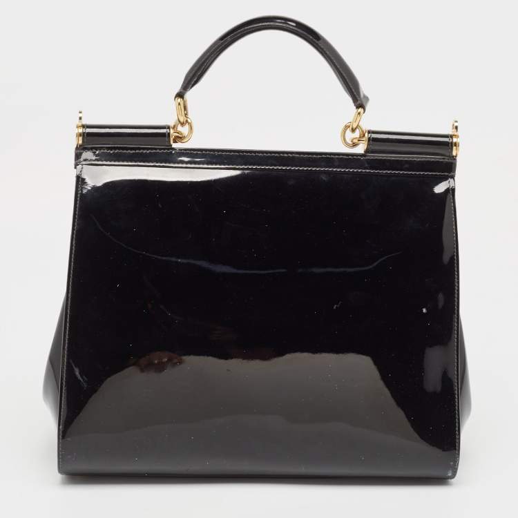 Pre Owned Dolce & Gabbana Black Patent Leather Large Miss Sicily Top Handle Bag