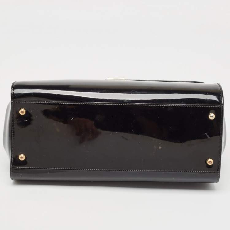 Pre Owned Dolce & Gabbana Black Patent Leather Large Miss Sicily Top Handle Bag
