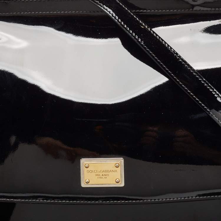 Pre Owned Dolce & Gabbana Black Patent Leather Large Miss Sicily Top Handle Bag