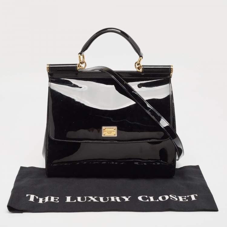 Pre Owned Dolce & Gabbana Black Patent Leather Large Miss Sicily Top Handle Bag