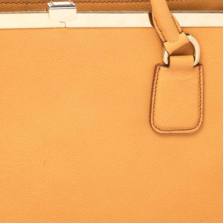 Pre Owned Dolce & Gabbana Orange Dauphine Leather Frame Tote