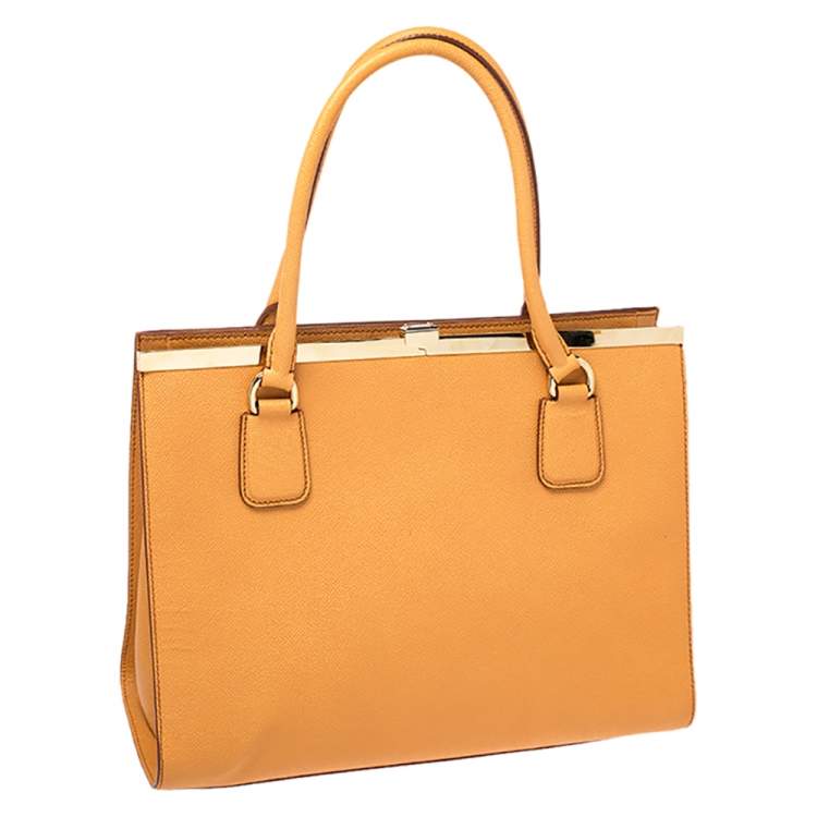 Pre Owned Dolce & Gabbana Orange Dauphine Leather Frame Tote