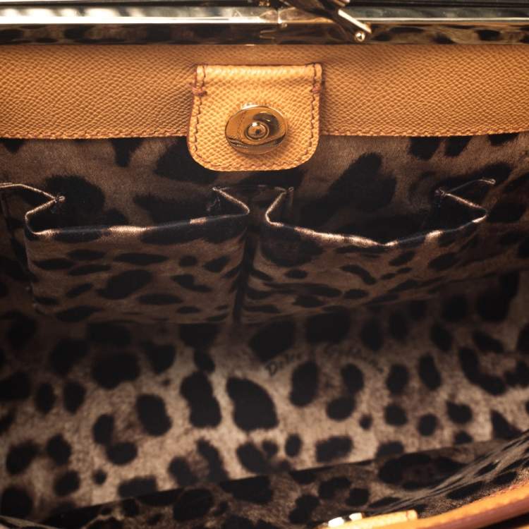 Pre Owned Dolce & Gabbana Orange Dauphine Leather Frame Tote