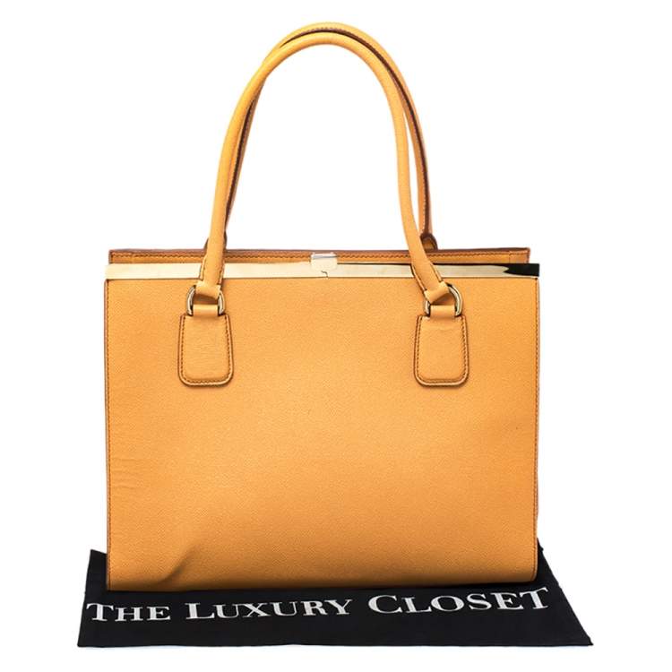Pre Owned Dolce & Gabbana Orange Dauphine Leather Frame Tote