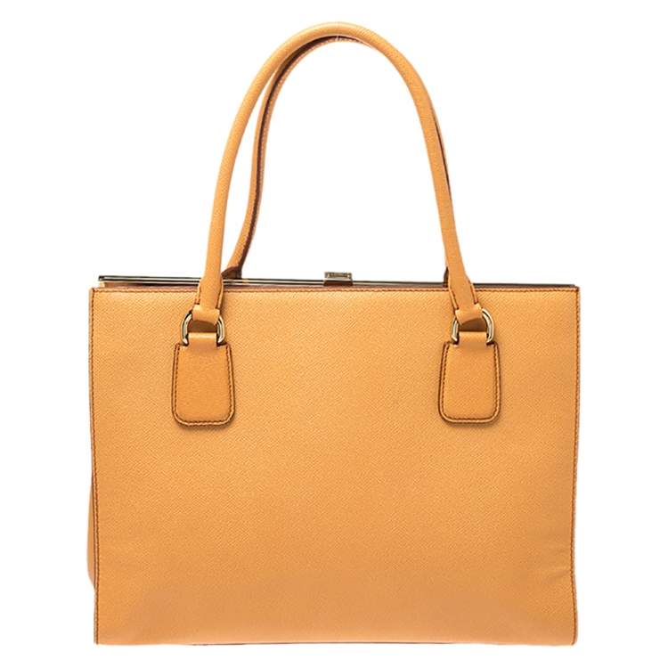 Pre Owned Dolce & Gabbana Orange Dauphine Leather Frame Tote