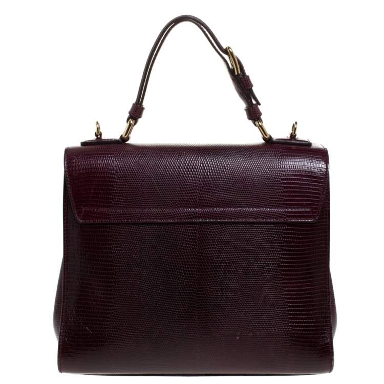 Pre Owned Dolce & Gabbana Burgundy Lizard Embossed Leather Small Monica Bag
