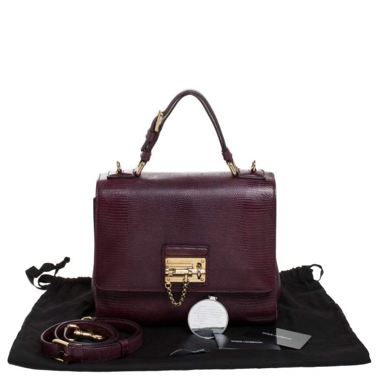 Pre Owned Dolce & Gabbana Burgundy Lizard Embossed Leather Small Monica Bag