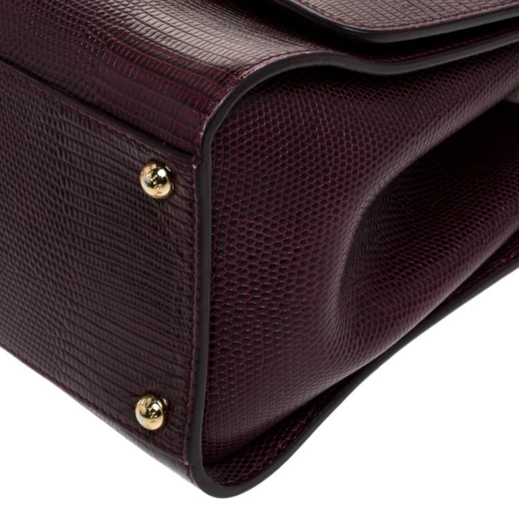 Pre Owned Dolce & Gabbana Burgundy Lizard Embossed Leather Small Monica Bag