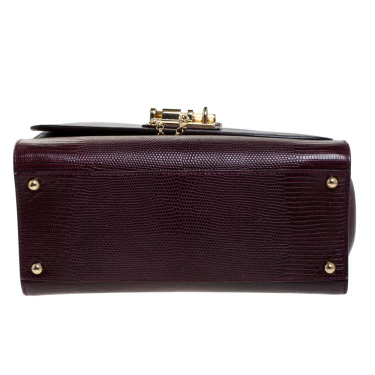 Pre Owned Dolce & Gabbana Burgundy Lizard Embossed Leather Small Monica Bag