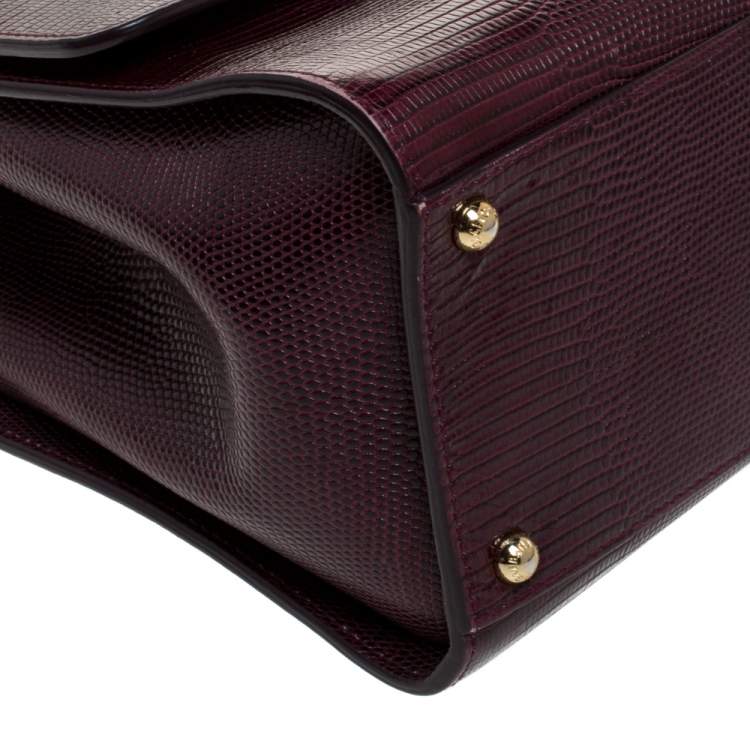 Pre Owned Dolce & Gabbana Burgundy Lizard Embossed Leather Small Monica Bag