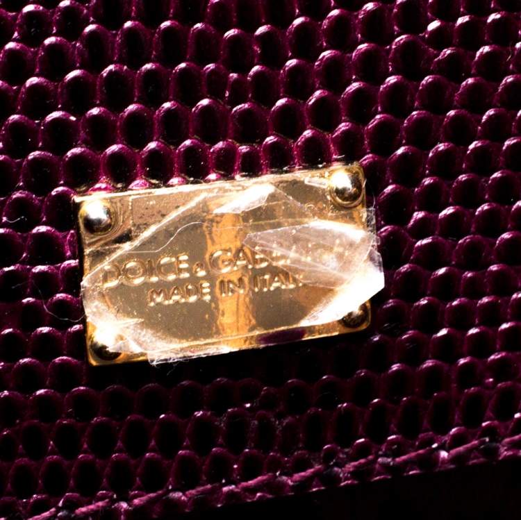 Pre Owned Dolce & Gabbana Burgundy Lizard Embossed Leather Small Monica Bag