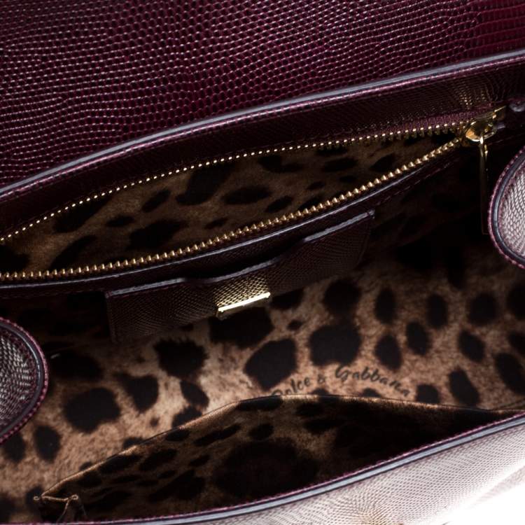 Pre Owned Dolce & Gabbana Burgundy Lizard Embossed Leather Small Monica Bag
