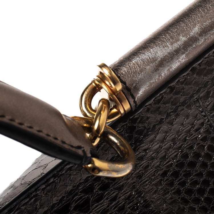 Pre Owned Dolce & Gabbana Metallic Python Large Miss Sicily Top Handle Bag