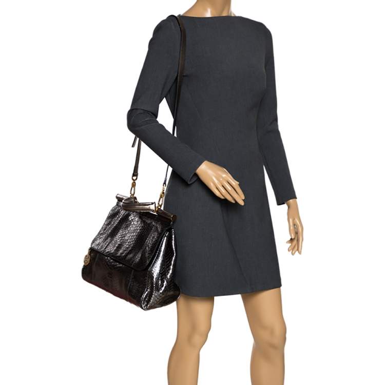 Pre Owned Dolce & Gabbana Metallic Python Large Miss Sicily Top Handle Bag