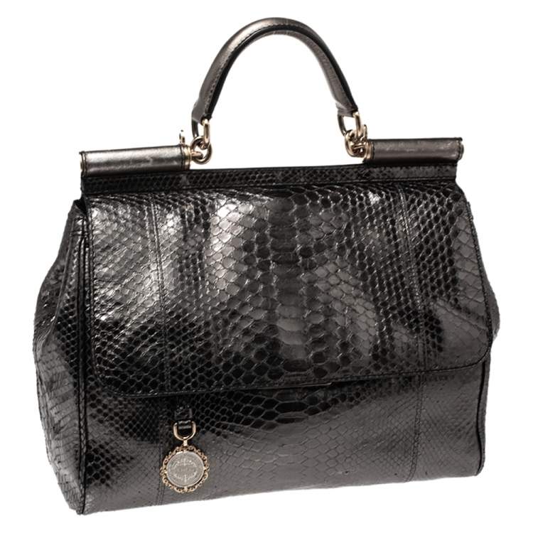 Pre Owned Dolce & Gabbana Metallic Python Large Miss Sicily Top Handle Bag