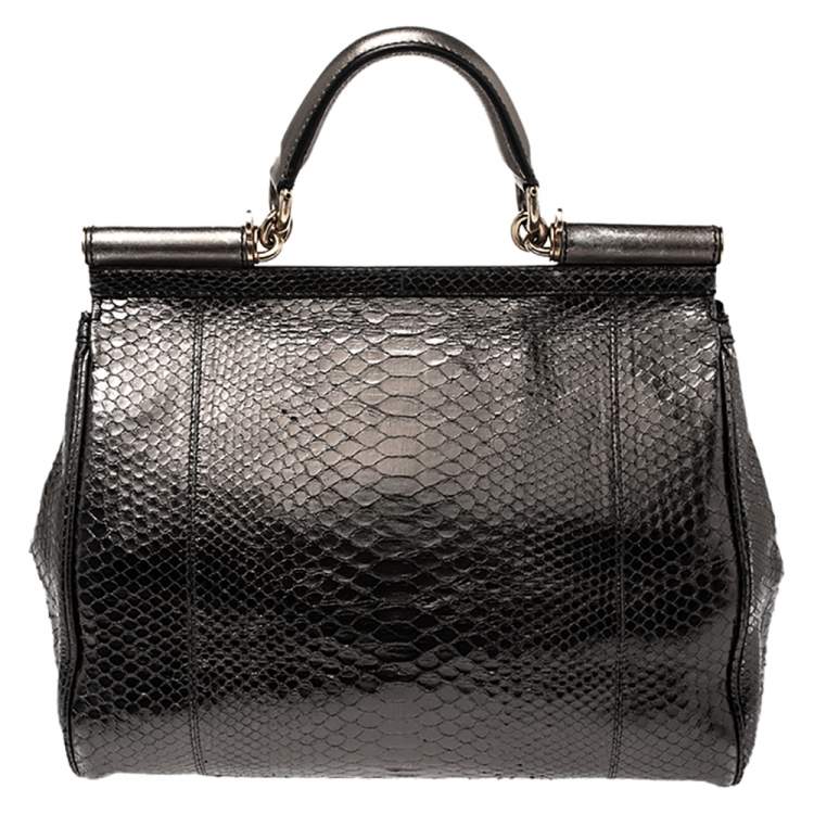 Pre Owned Dolce & Gabbana Metallic Python Large Miss Sicily Top Handle Bag