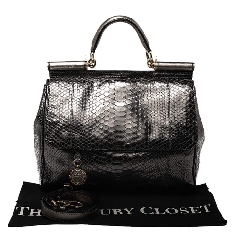 Pre Owned Dolce & Gabbana Metallic Python Large Miss Sicily Top Handle Bag
