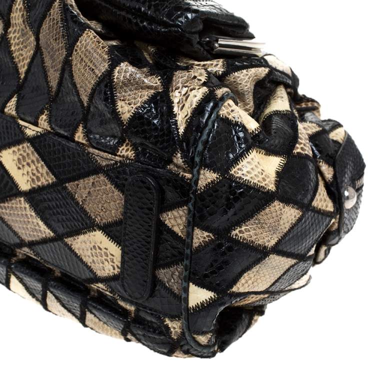 Pre Owned Dolce & Gabbana Black/Beige Python Miss Curly Bag