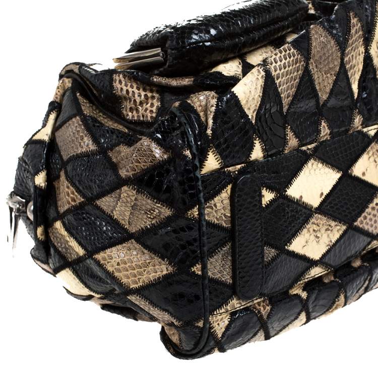 Pre Owned Dolce & Gabbana Black/Beige Python Miss Curly Bag