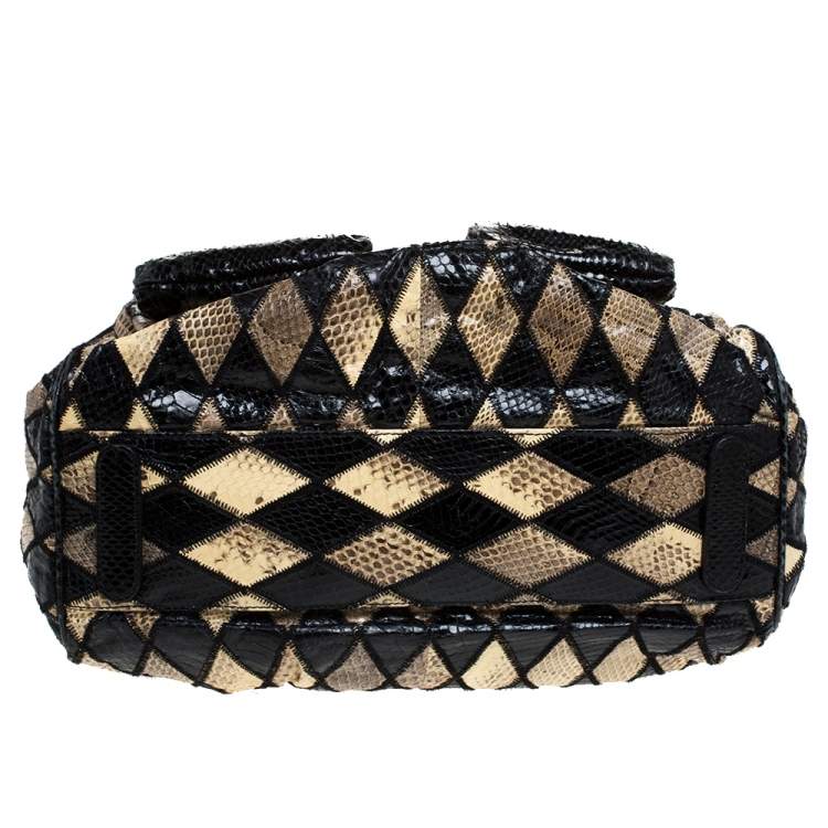 Pre Owned Dolce & Gabbana Black/Beige Python Miss Curly Bag