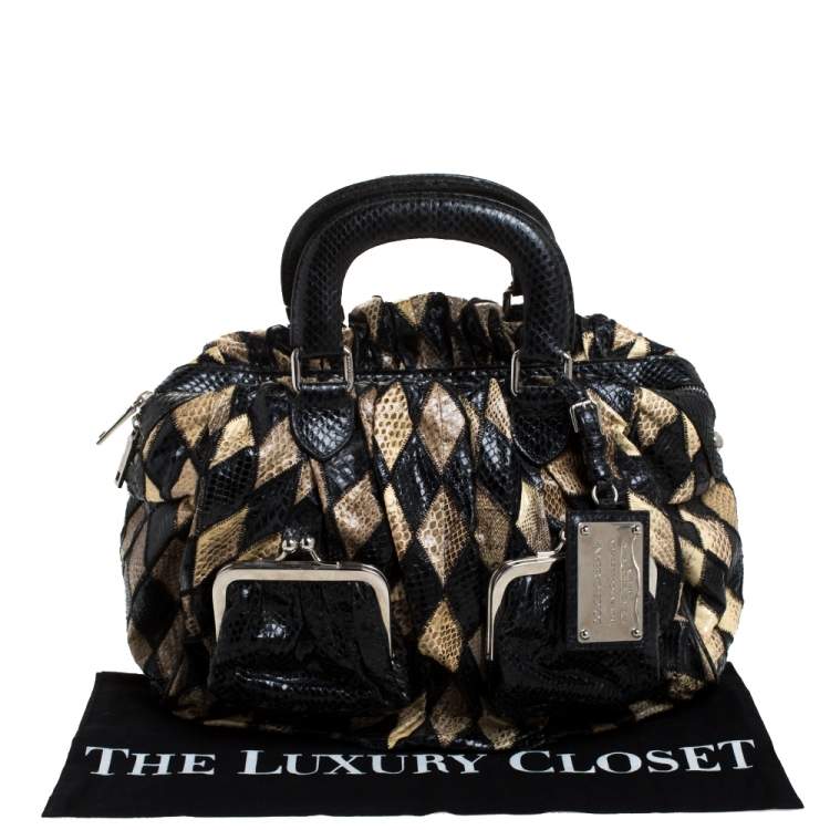 Pre Owned Dolce & Gabbana Black/Beige Python Miss Curly Bag