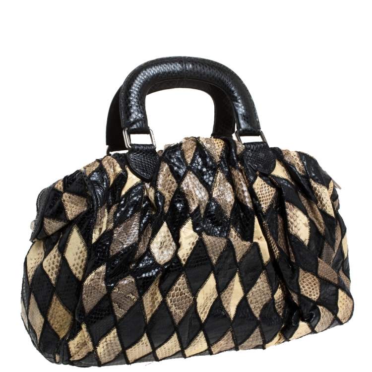 Pre Owned Dolce & Gabbana Black/Beige Python Miss Curly Bag