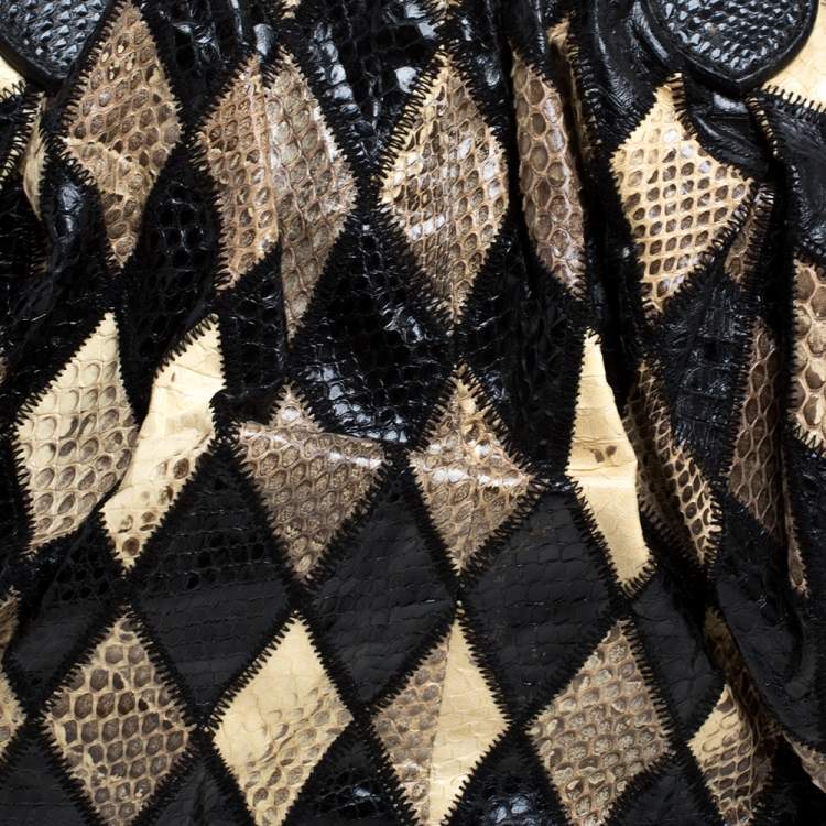 Pre Owned Dolce & Gabbana Black/Beige Python Miss Curly Bag