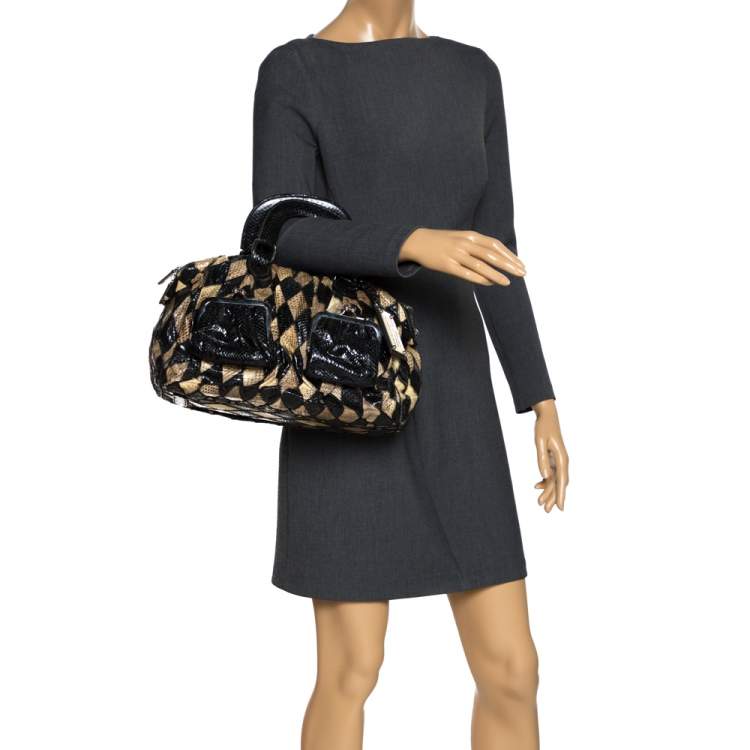 Pre Owned Dolce & Gabbana Black/Beige Python Miss Curly Bag