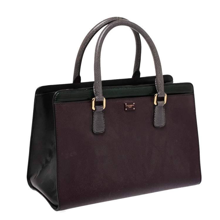 Pre Owned Dolce & Gabbana Multicolor Leather and Lizard Embossed Leather Tote