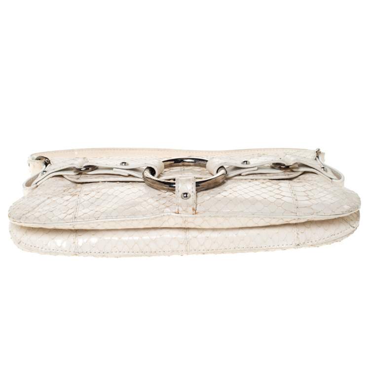 Pre Owned Dolce & Gabbana Off White Python Ring Flap Shoulder Bag