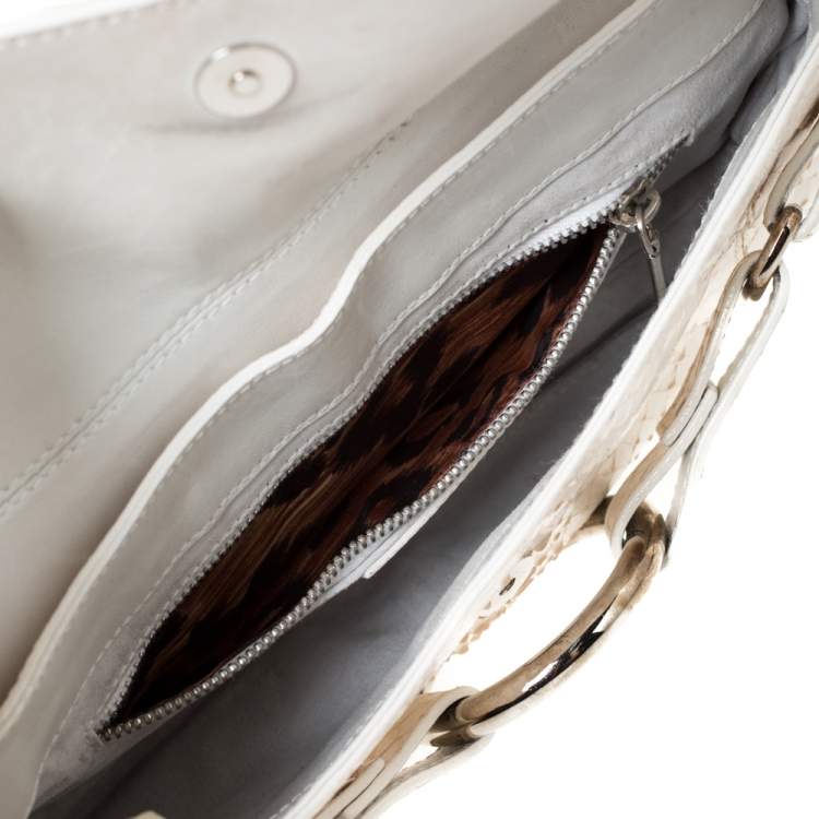 Pre Owned Dolce & Gabbana Off White Python Ring Flap Shoulder Bag
