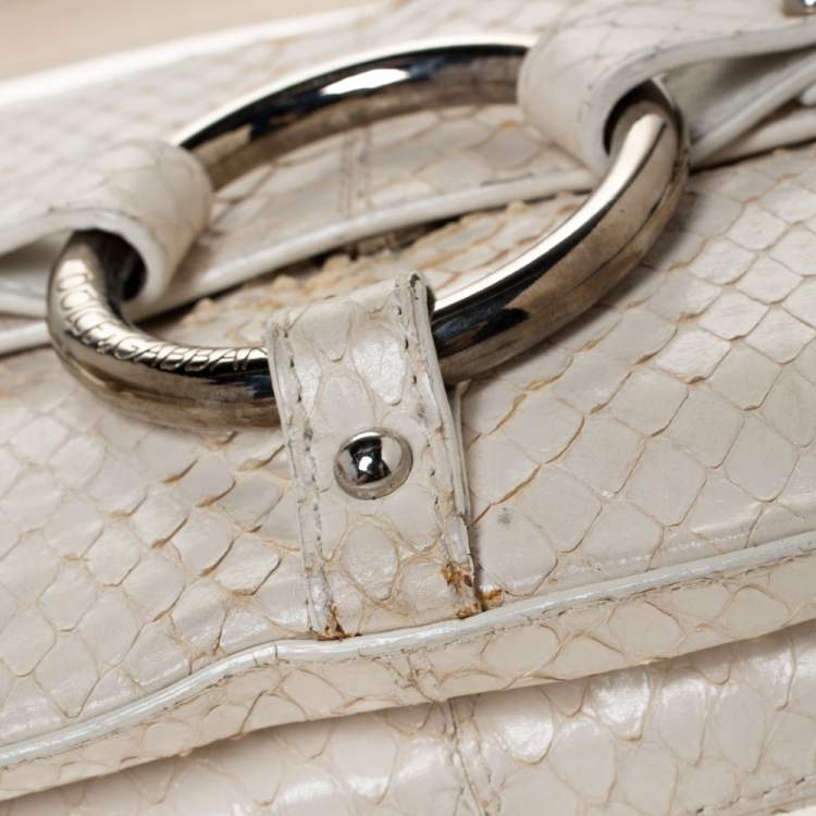 Pre Owned Dolce & Gabbana Off White Python Ring Flap Shoulder Bag