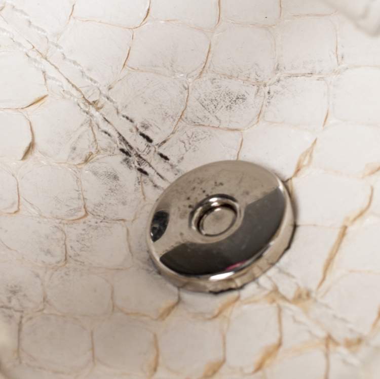 Pre Owned Dolce & Gabbana Off White Python Ring Flap Shoulder Bag