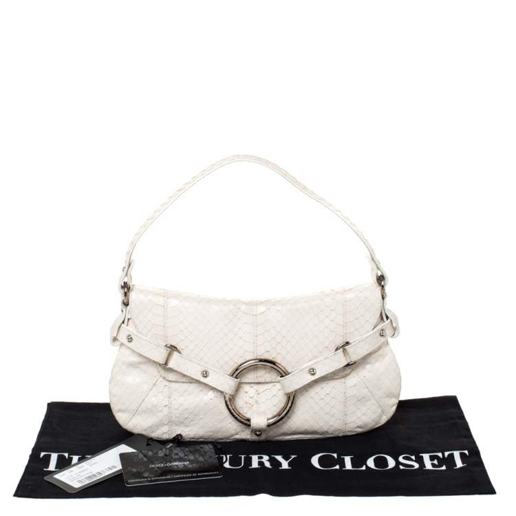 Pre Owned Dolce & Gabbana Off White Python Ring Flap Shoulder Bag