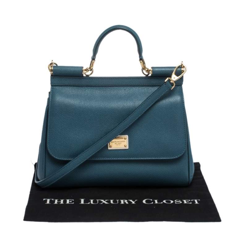 Pre Owned Dolce & Gabbana Blue Leather Medium Miss Sicily Top Handle Bag