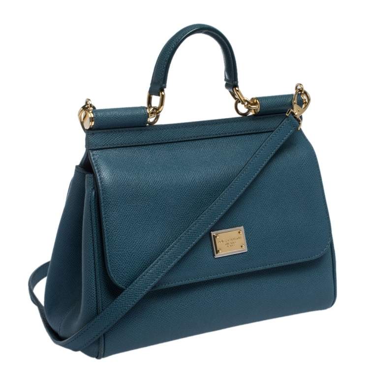 Pre Owned Dolce & Gabbana Blue Leather Medium Miss Sicily Top Handle Bag