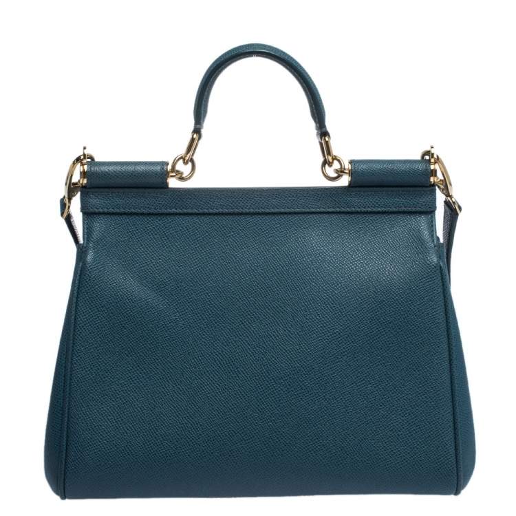 Pre Owned Dolce & Gabbana Blue Leather Medium Miss Sicily Top Handle Bag