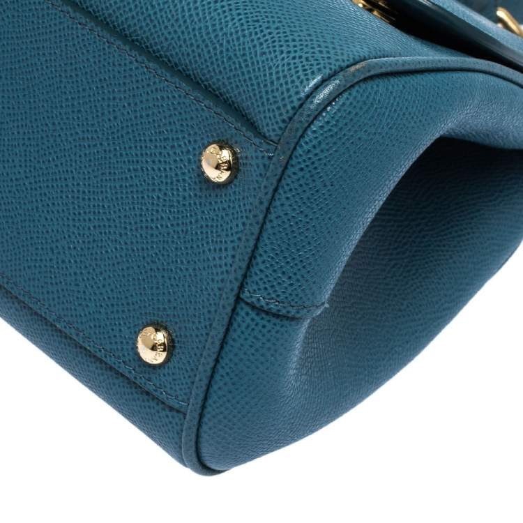 Pre Owned Dolce & Gabbana Blue Leather Medium Miss Sicily Top Handle Bag
