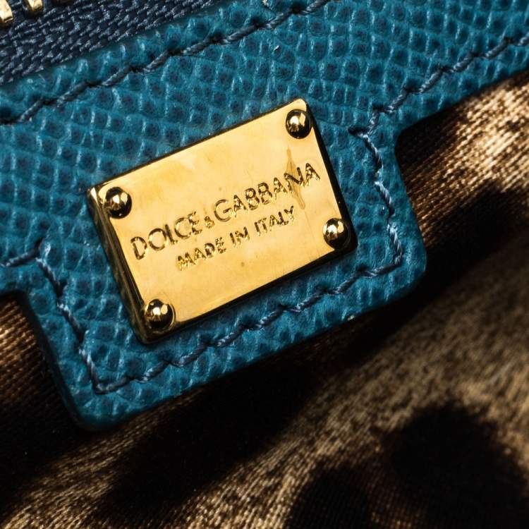 Pre Owned Dolce & Gabbana Blue Leather Medium Miss Sicily Top Handle Bag