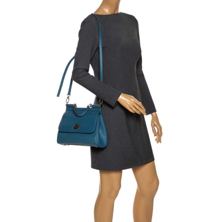 Pre Owned Dolce & Gabbana Blue Leather Medium Miss Sicily Top Handle Bag
