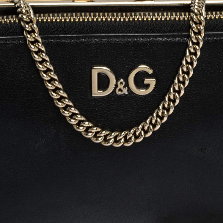 Pre Owned Dolce & Gabbana Black Leather Small Lily Twist Kiss Lock Clutch