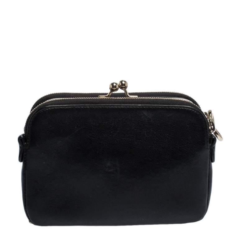 Pre Owned Dolce & Gabbana Black Leather Small Lily Twist Kiss Lock Clutch